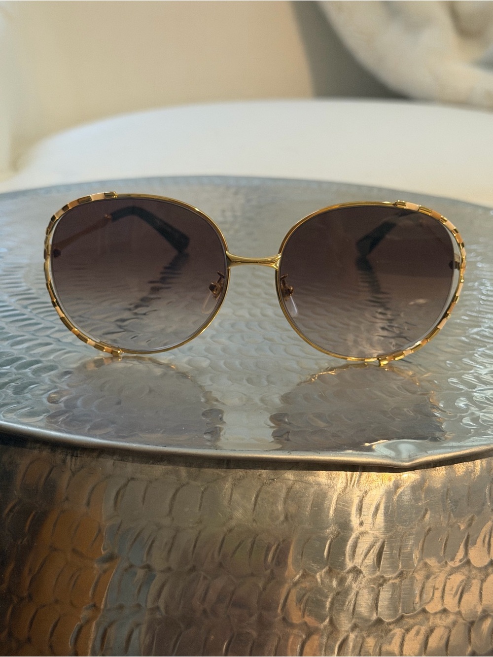 Gucci Gold Frame Brown Gradient Lens Women's Sunglasses